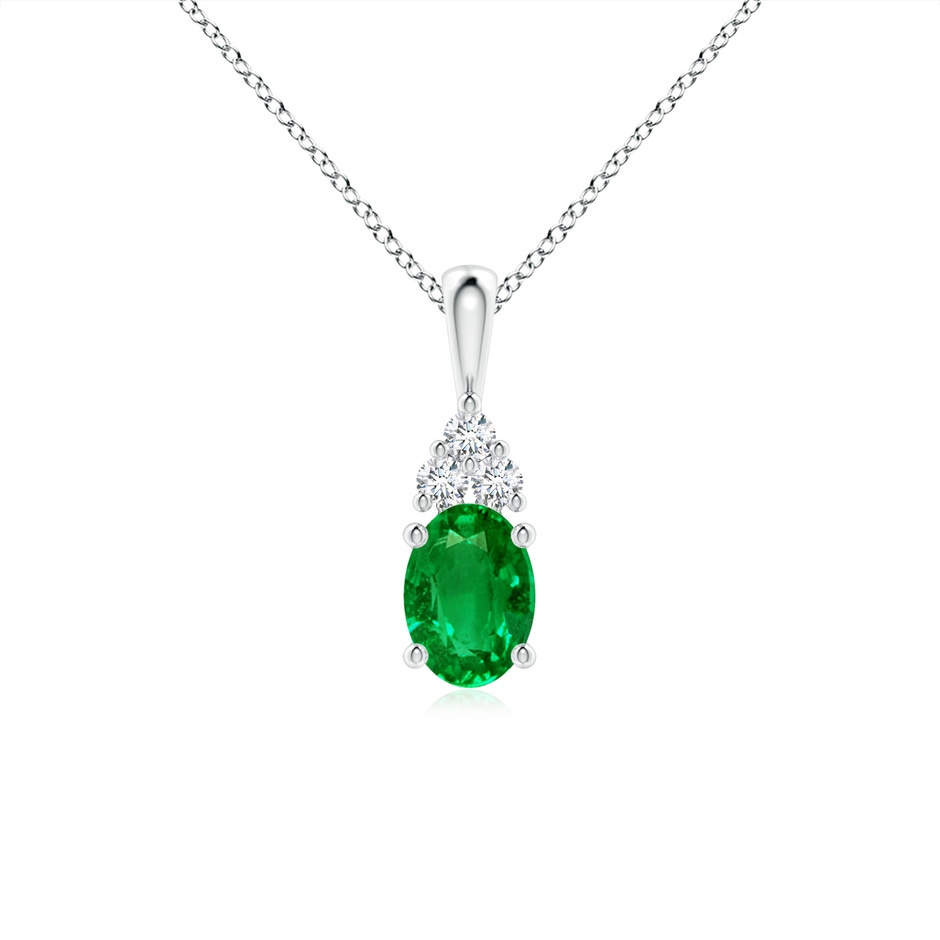 7x5mm AAAA Oval Emerald Solitaire Pendant with Trio Diamond in White Gold 