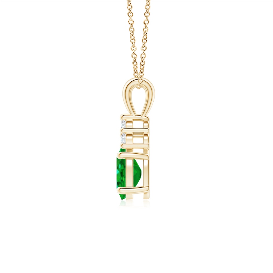 7x5mm AAAA Oval Emerald Solitaire Pendant with Trio Diamond in Yellow Gold side 199