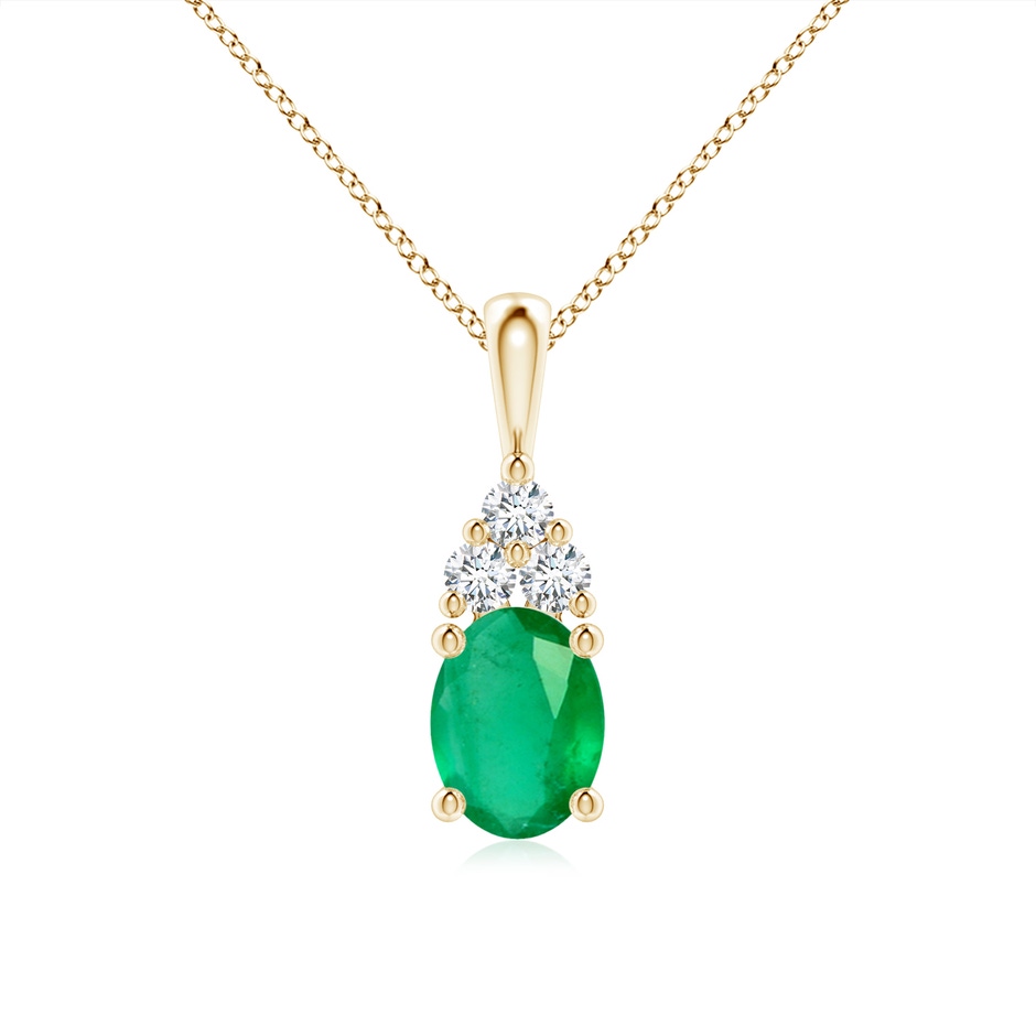 8x6mm A Oval Emerald Solitaire Pendant with Trio Diamond in Yellow Gold 