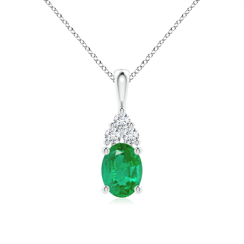 8x6mm AA Oval Emerald Solitaire Pendant with Trio Diamond in White Gold 