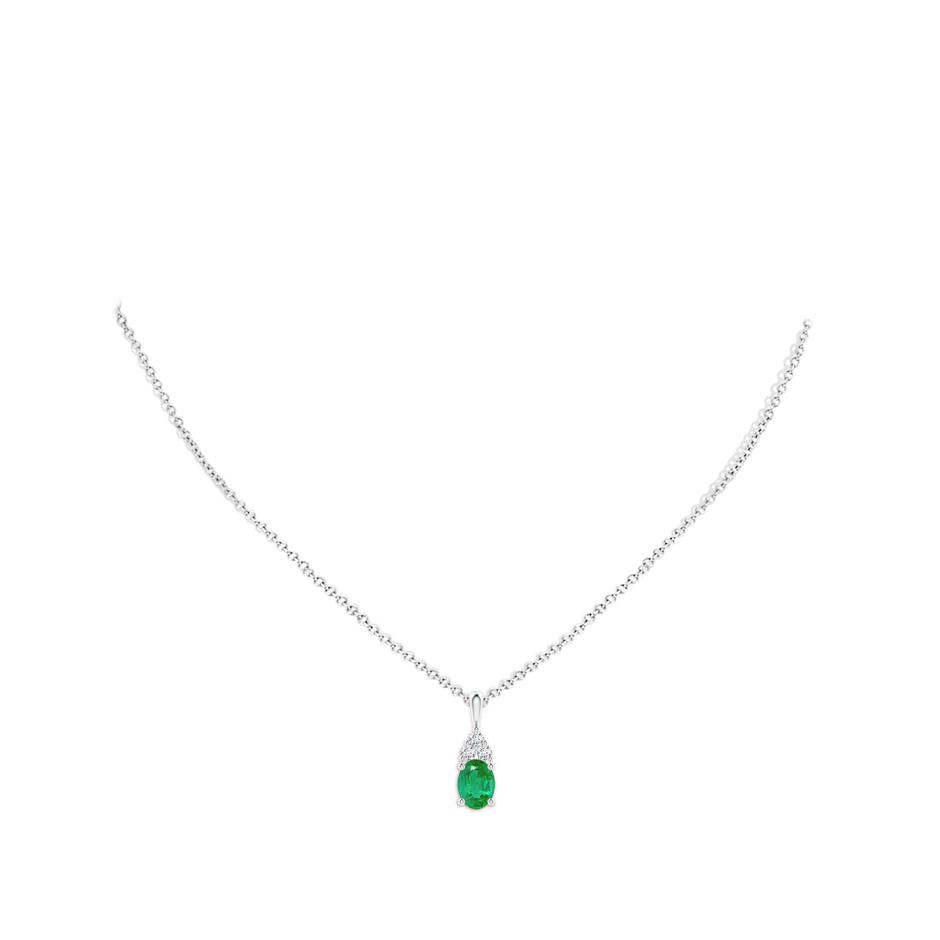 8x6mm AA Oval Emerald Solitaire Pendant with Trio Diamond in White Gold pen