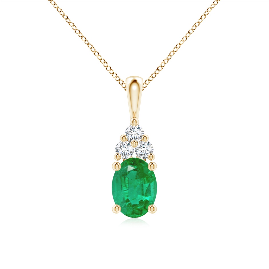 8x6mm AA Oval Emerald Solitaire Pendant with Trio Diamond in Yellow Gold 