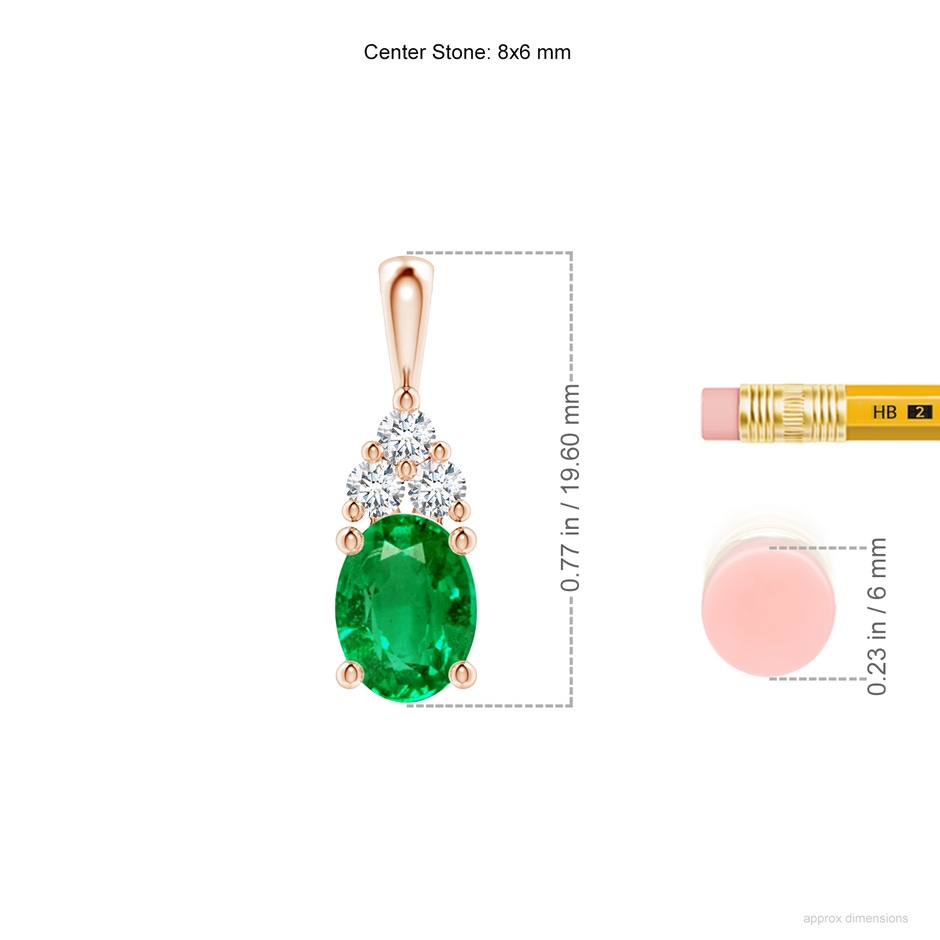 8x6mm AAA Oval Emerald Solitaire Pendant with Trio Diamond in Rose Gold ruler