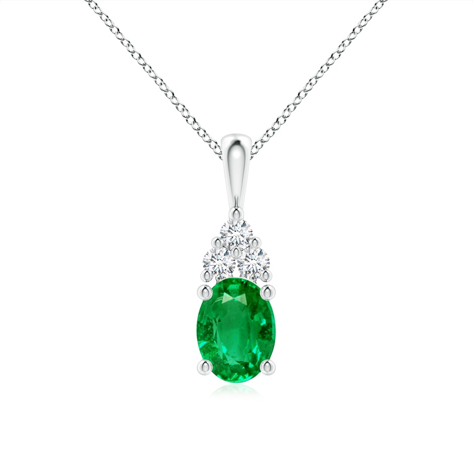 8x6mm AAA Oval Emerald Solitaire Pendant with Trio Diamond in White Gold 