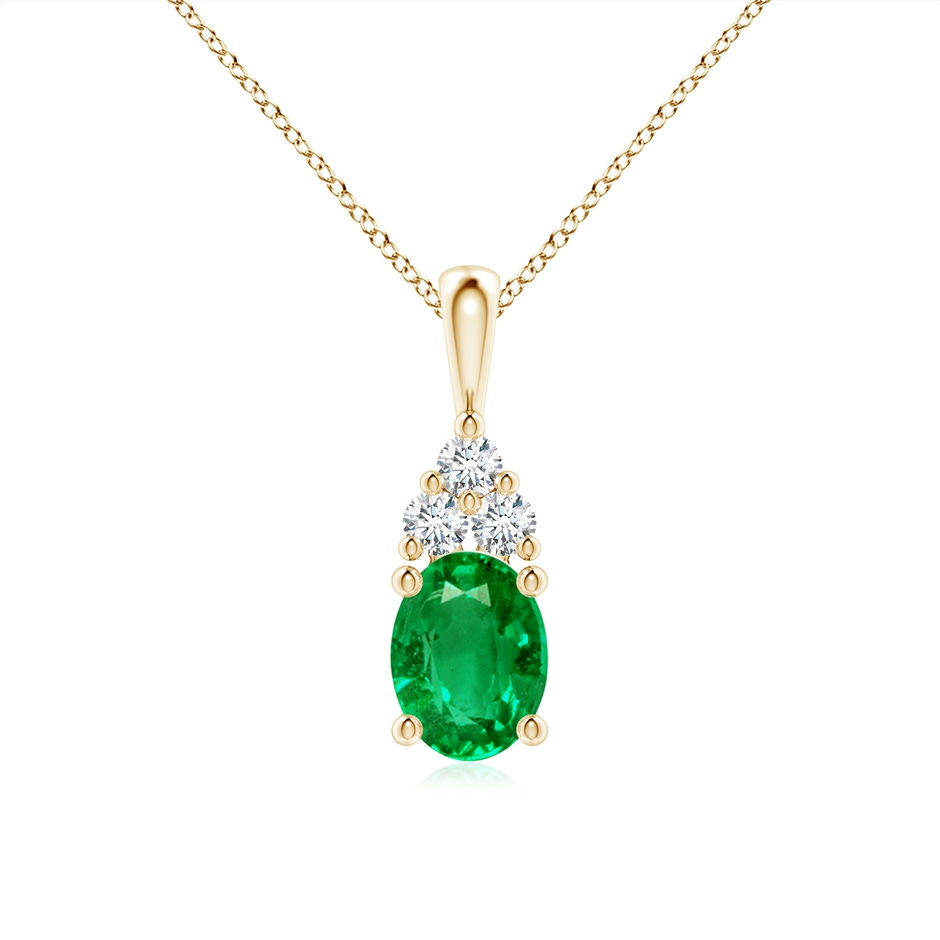 8x6mm AAA Oval Emerald Solitaire Pendant with Trio Diamond in Yellow Gold 