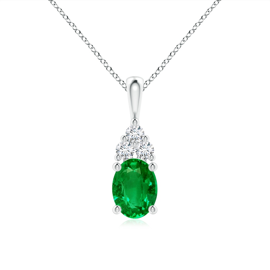 8x6mm AAAA Oval Emerald Solitaire Pendant with Trio Diamond in P950 Platinum 