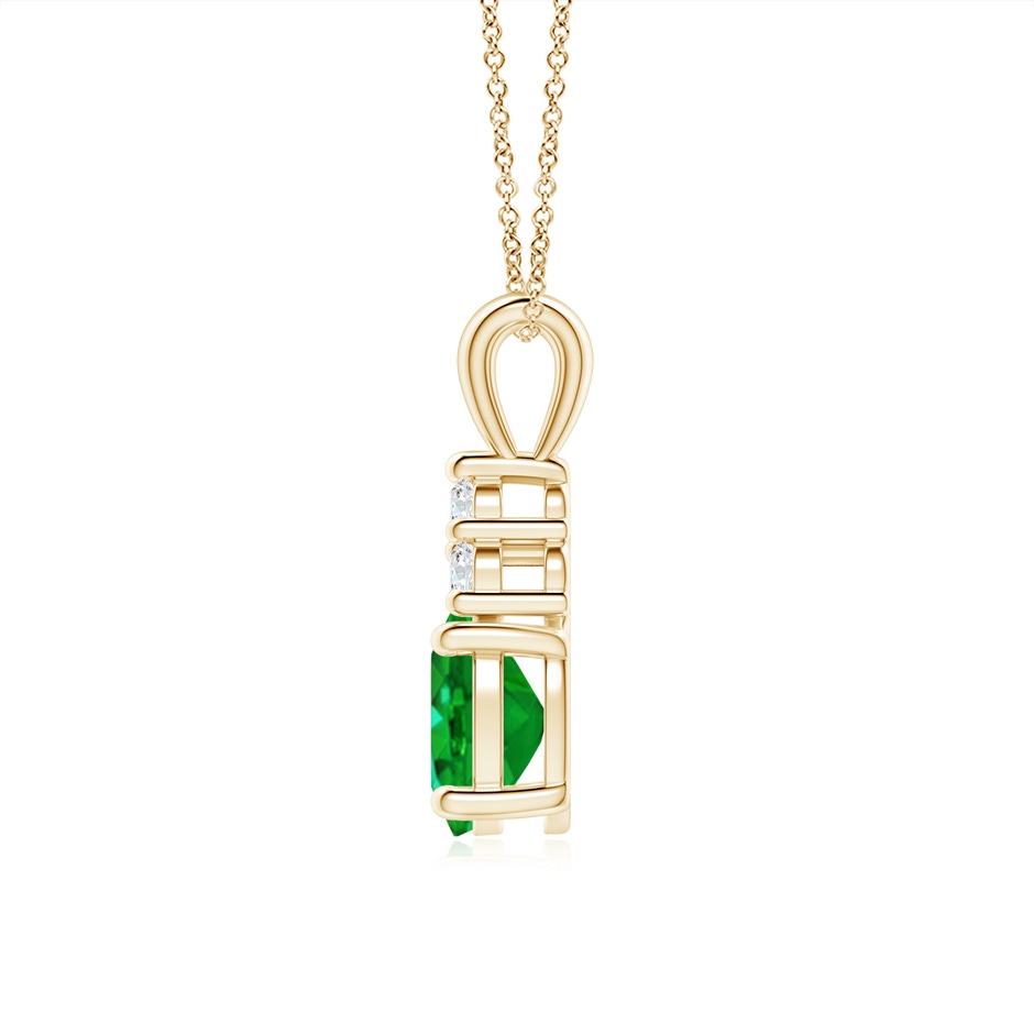 8x6mm AAAA Oval Emerald Solitaire Pendant with Trio Diamond in Yellow Gold side 199