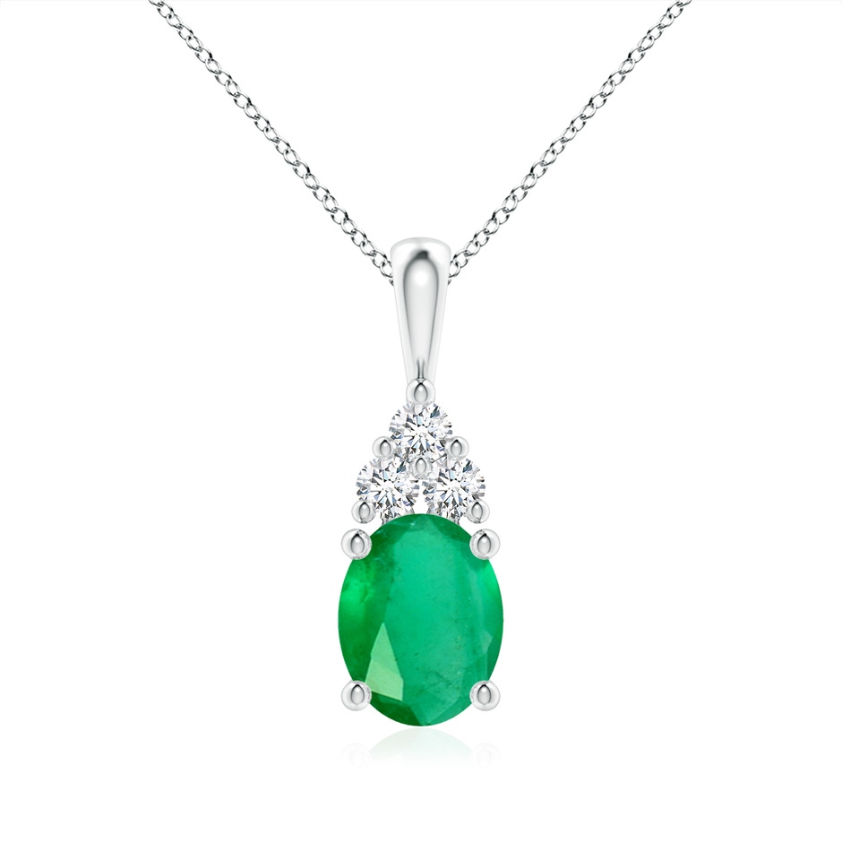 9x7mm A Oval Emerald Solitaire Pendant with Trio Diamond in White Gold 