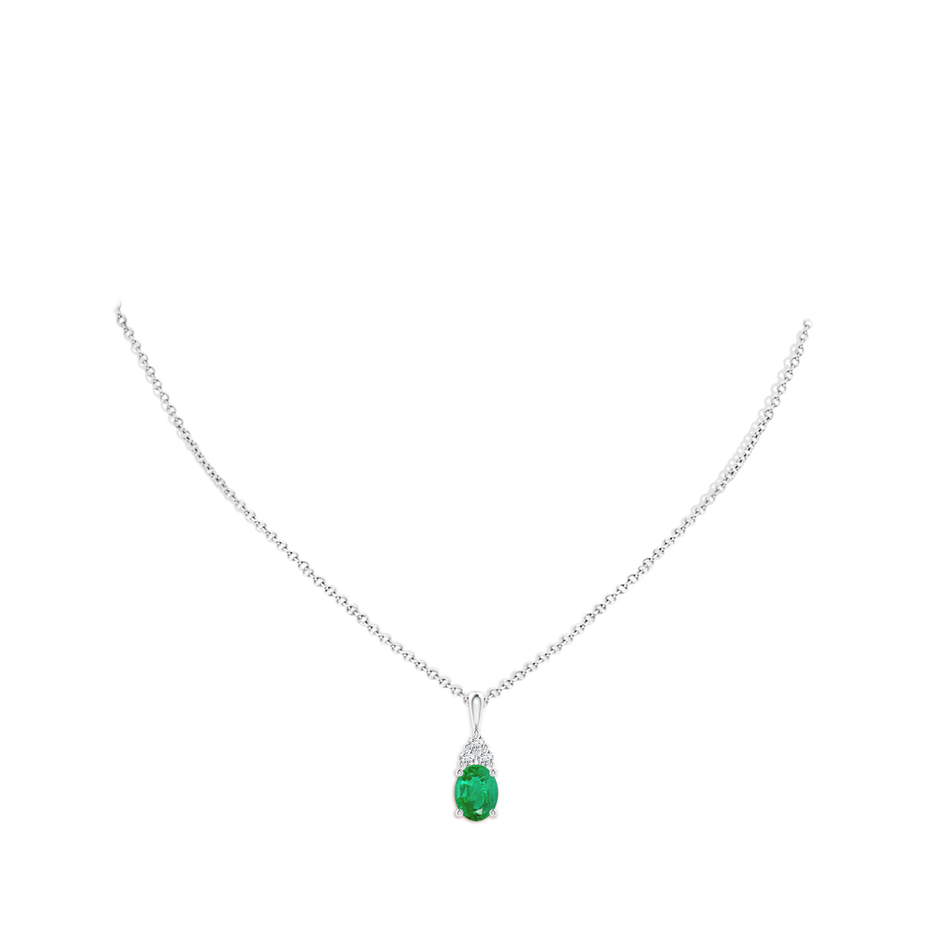 9x7mm AA Oval Emerald Solitaire Pendant with Trio Diamond in White Gold pen