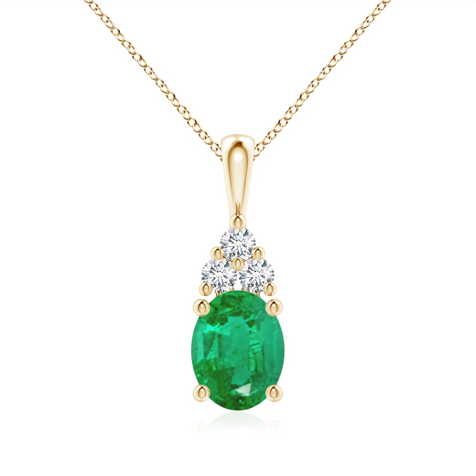 9x7mm AA Oval Emerald Solitaire Pendant with Trio Diamond in Yellow Gold 