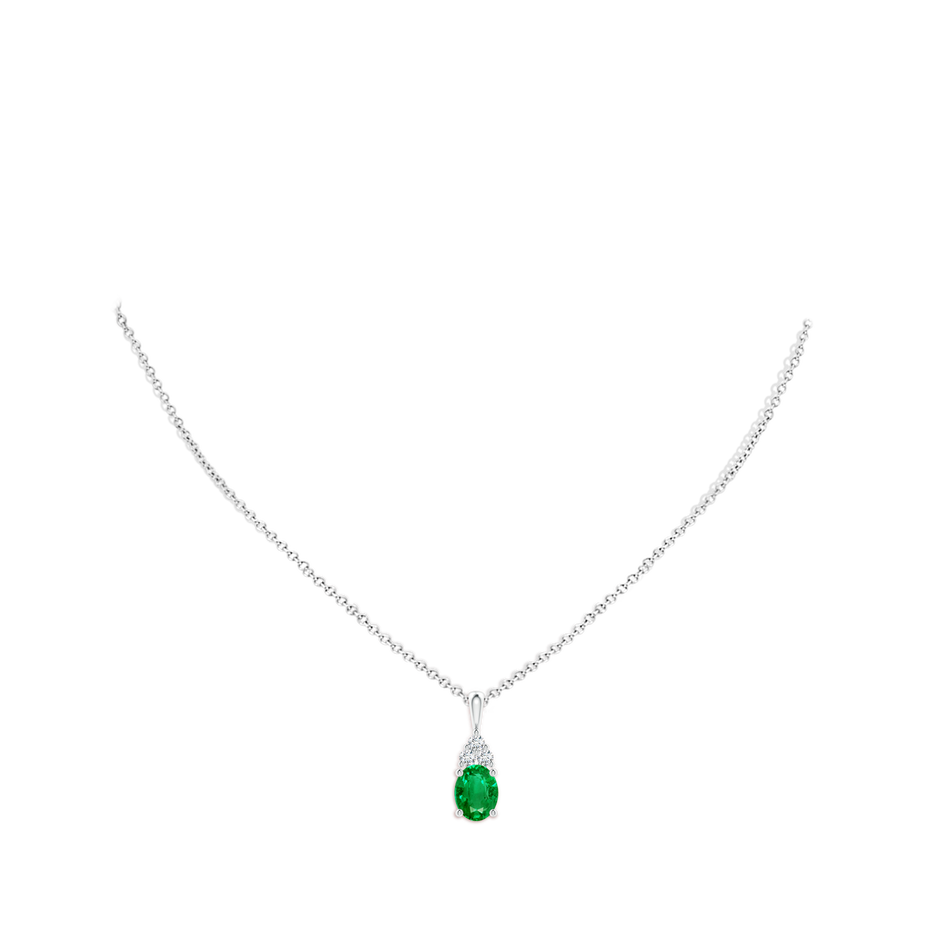 9x7mm AAA Oval Emerald Solitaire Pendant with Trio Diamond in White Gold pen