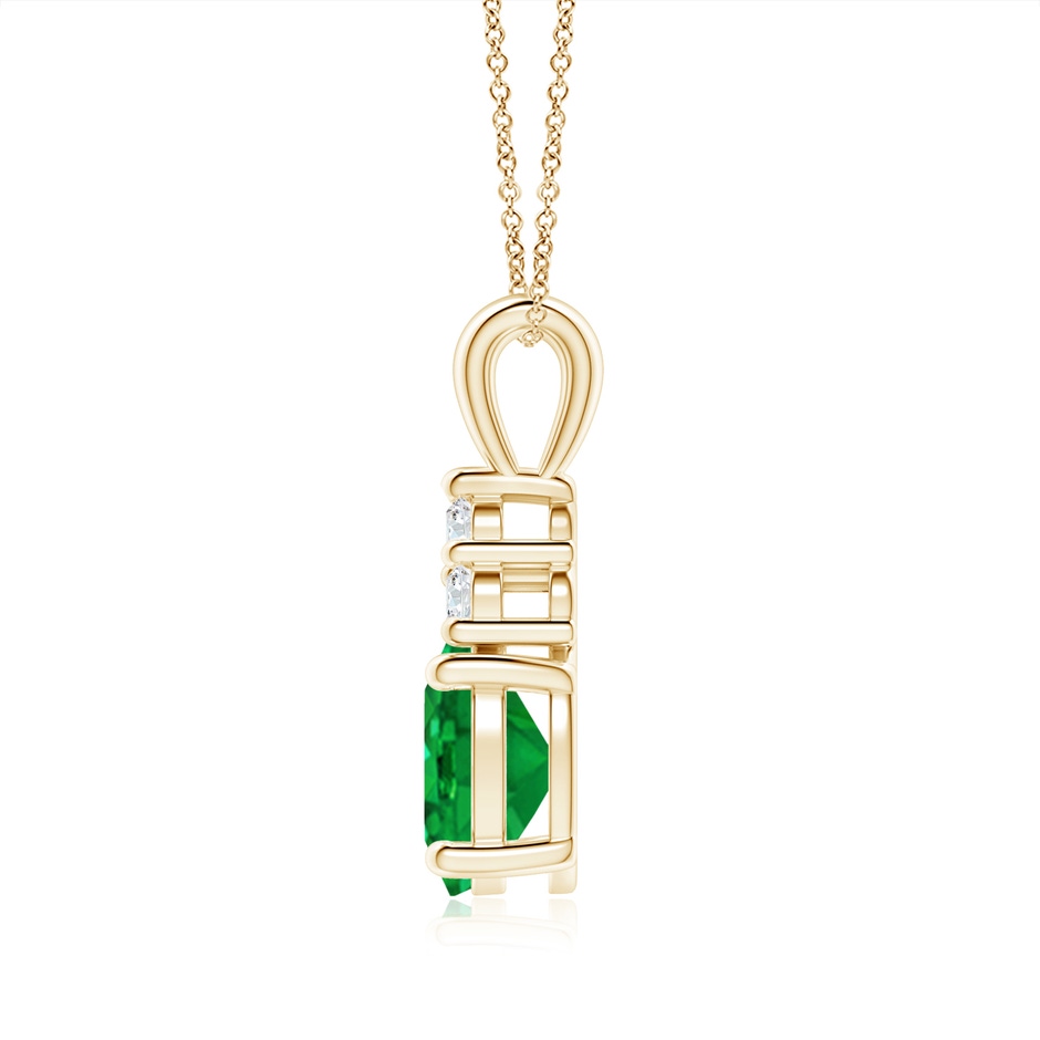 9x7mm AAA Oval Emerald Solitaire Pendant with Trio Diamond in Yellow Gold side 199