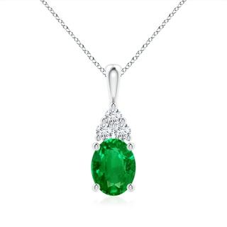 9x7mm AAAA Oval Emerald Solitaire Pendant with Trio Diamond in P950 Platinum