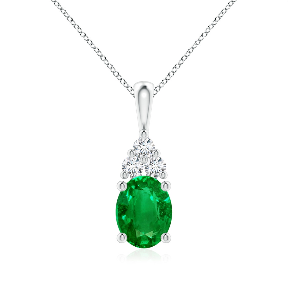 9x7mm AAAA Oval Emerald Solitaire Pendant with Trio Diamond in P950 Platinum 