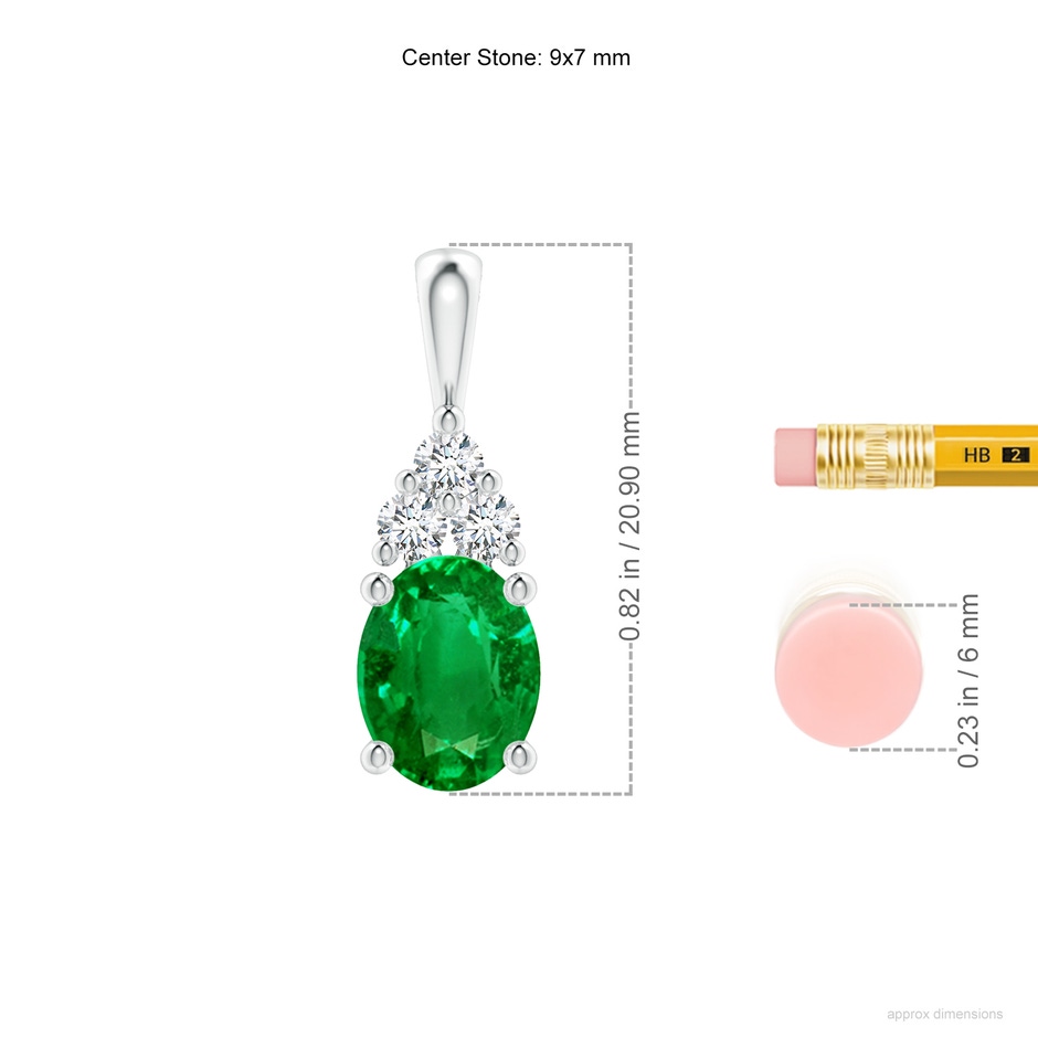 9x7mm AAAA Oval Emerald Solitaire Pendant with Trio Diamond in P950 Platinum ruler
