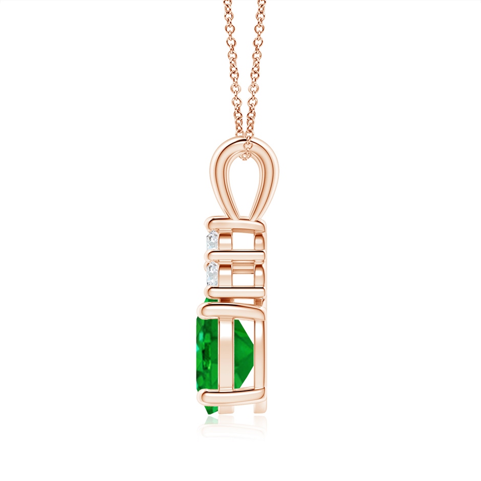 9x7mm AAAA Oval Emerald Solitaire Pendant with Trio Diamond in Rose Gold side 199