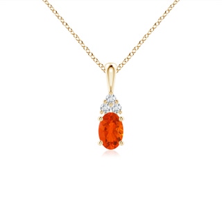 6x4mm AAA Oval Fire Opal Solitaire Pendant with Trio Diamond in Yellow Gold