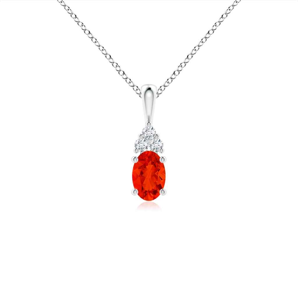 6x4mm AAAA Oval Fire Opal Solitaire Pendant with Trio Diamond in P950 Platinum