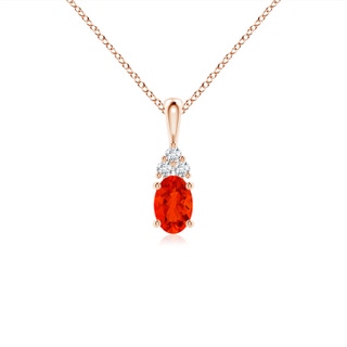 6x4mm AAAA Oval Fire Opal Solitaire Pendant with Trio Diamond in Rose Gold