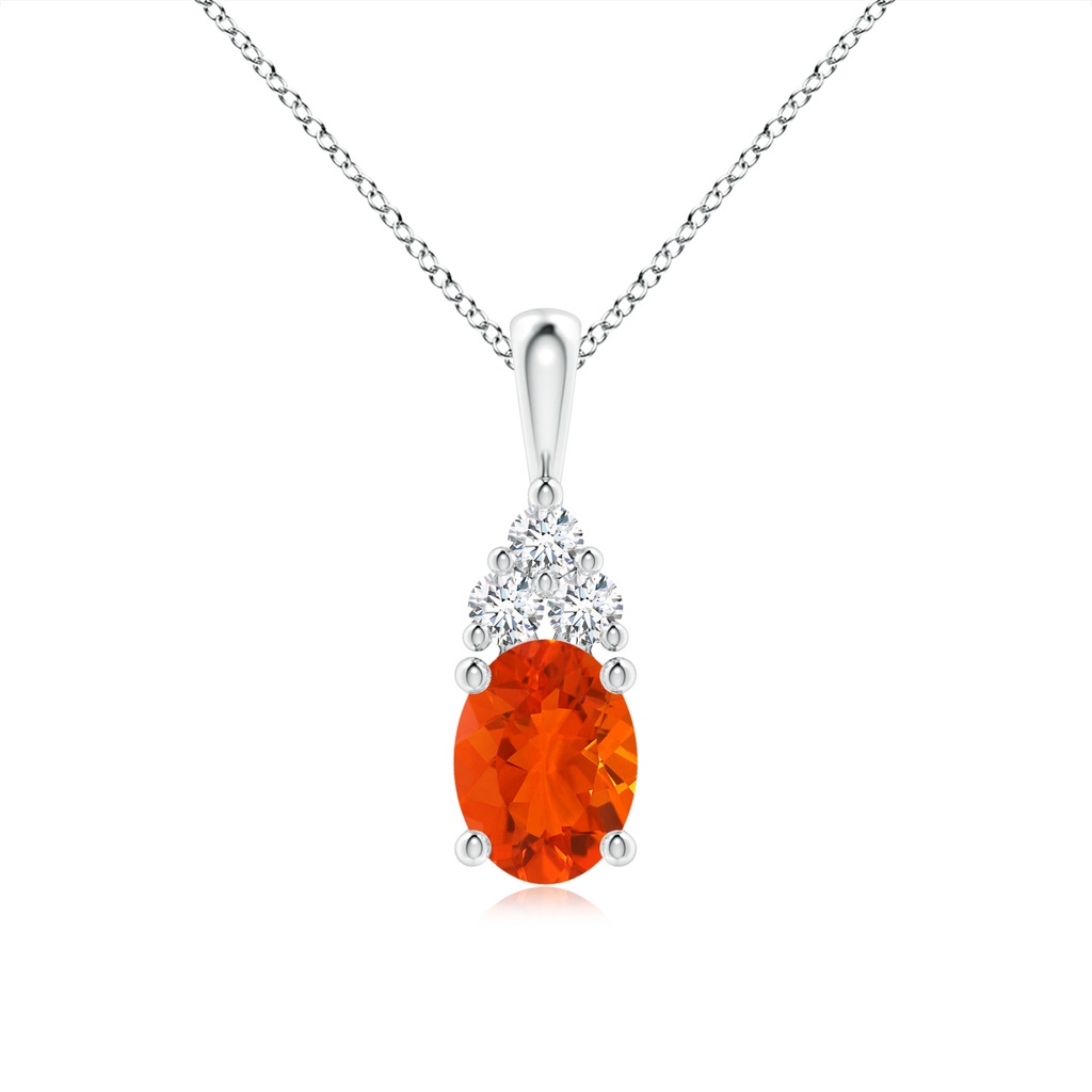 8x6mm AAA Oval Fire Opal Solitaire Pendant with Trio Diamond in White Gold