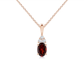 6x4mm AAA Oval Garnet Solitaire Pendant with Trio Diamond in Rose Gold