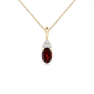 6x4mm AAA Oval Garnet Solitaire Pendant with Trio Diamond in Yellow Gold