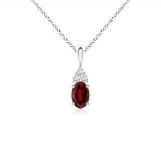 6x4mm AAAA Oval Garnet Solitaire Pendant with Trio Diamond in P950 Platinum