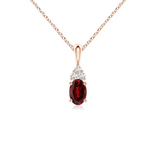 6x4mm AAAA Oval Garnet Solitaire Pendant with Trio Diamond in Rose Gold