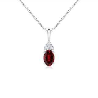 6x4mm AAAA Oval Garnet Solitaire Pendant with Trio Diamond in White Gold