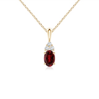 6x4mm AAAA Oval Garnet Solitaire Pendant with Trio Diamond in Yellow Gold