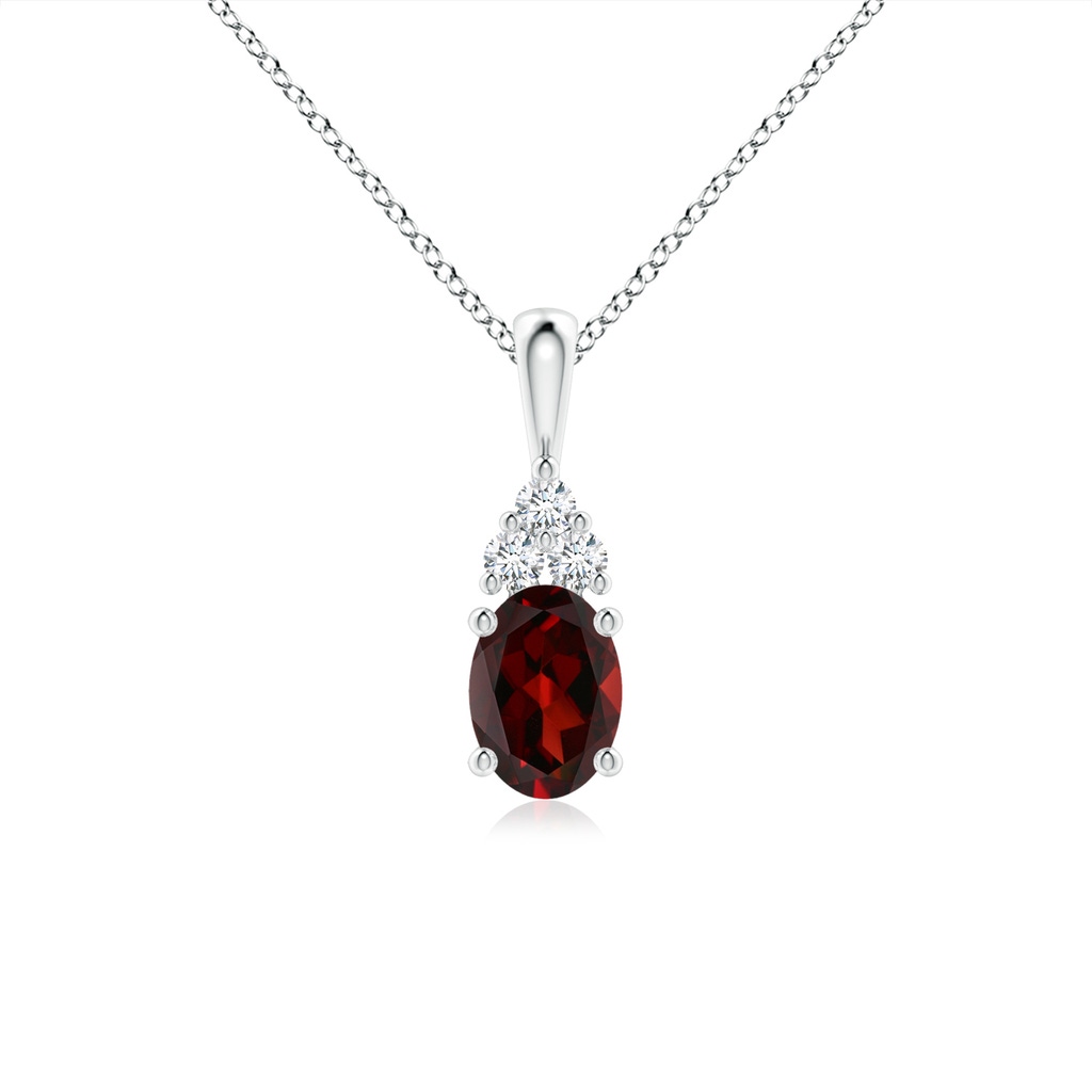 7x5mm AAA Oval Garnet Solitaire Pendant with Trio Diamond in White Gold