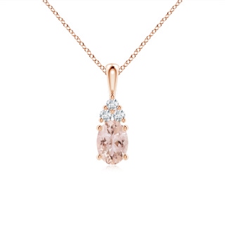 7x5mm AAA Oval Morganite Solitaire Pendant with Trio Diamond in Rose Gold