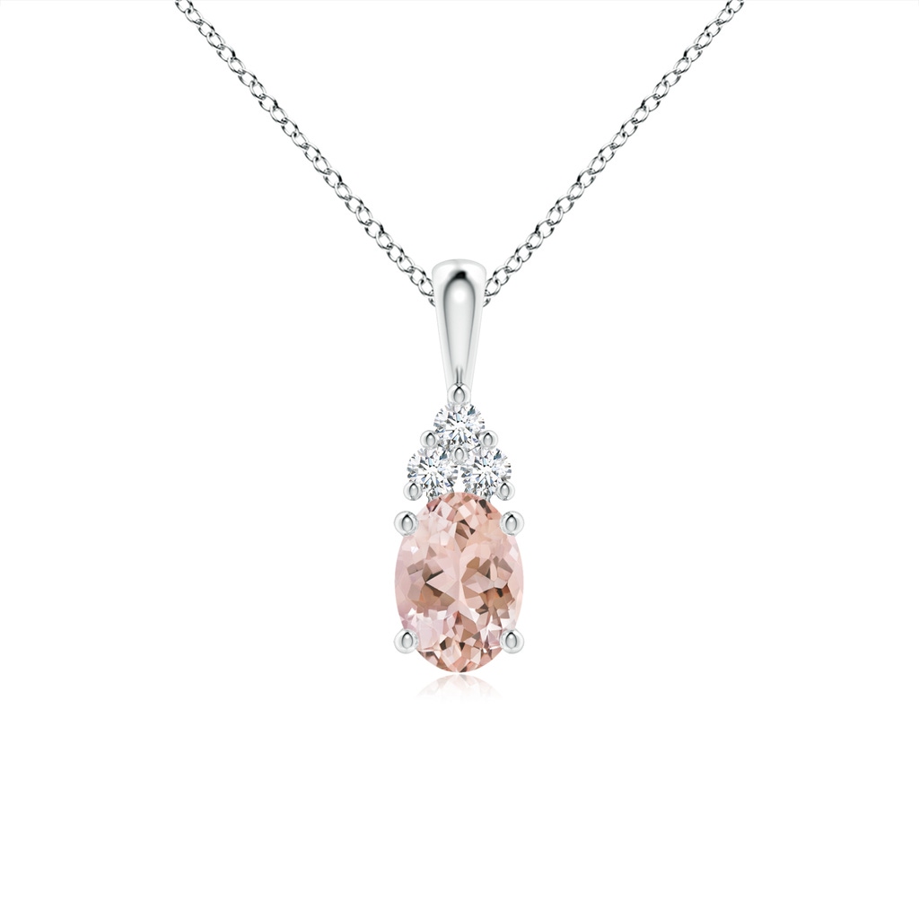 7x5mm AAAA Oval Morganite Solitaire Pendant with Trio Diamond in P950 Platinum