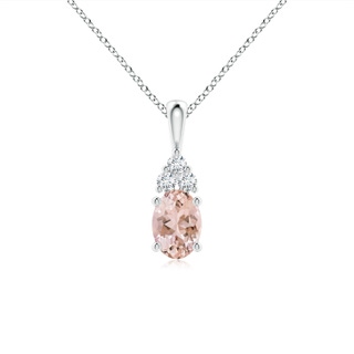 7x5mm AAAA Oval Morganite Solitaire Pendant with Trio Diamond in P950 Platinum