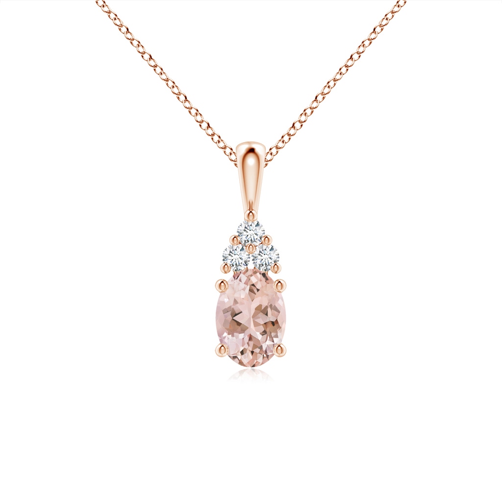 7x5mm AAAA Oval Morganite Solitaire Pendant with Trio Diamond in Rose Gold