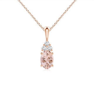 7x5mm AAAA Oval Morganite Solitaire Pendant with Trio Diamond in Rose Gold