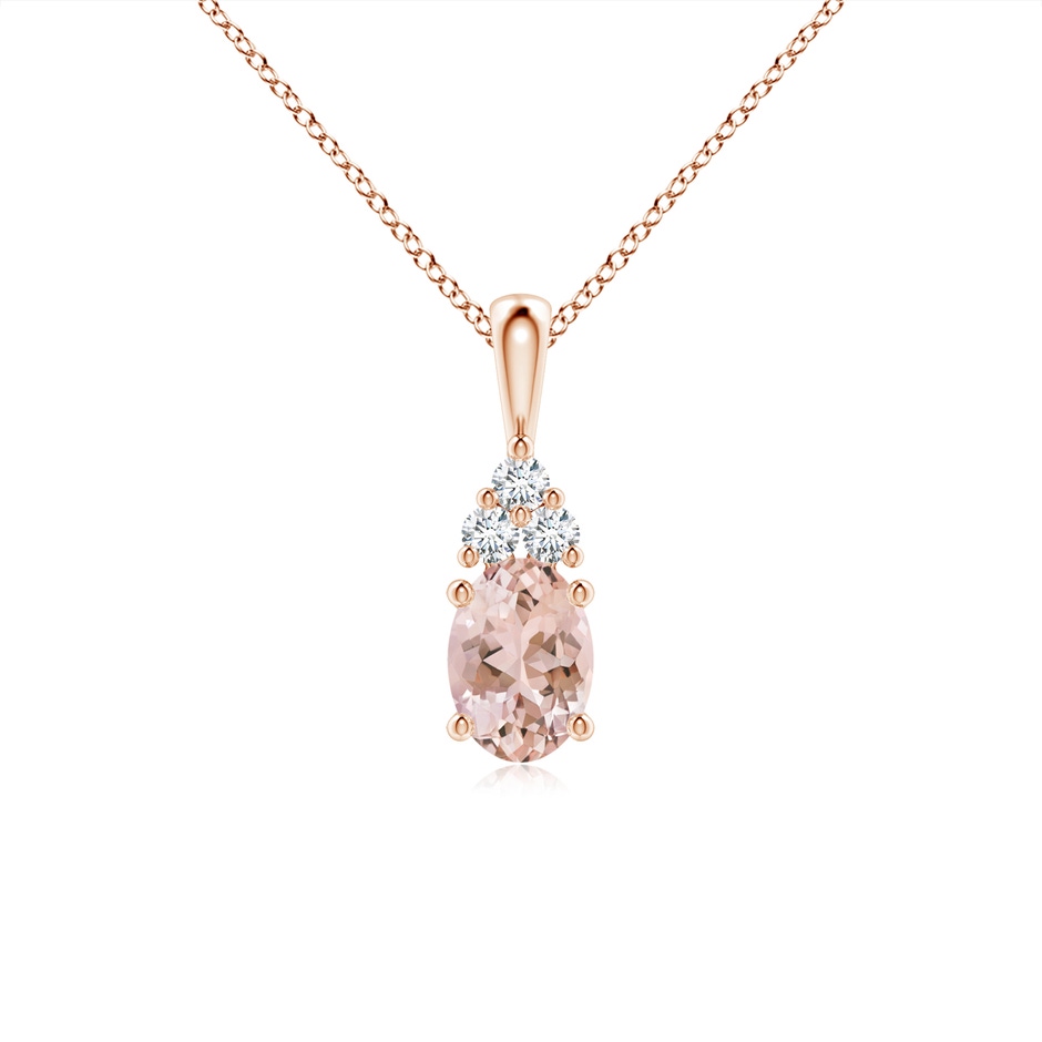 7x5mm AAAA Oval Morganite Solitaire Pendant with Trio Diamond in Rose Gold 