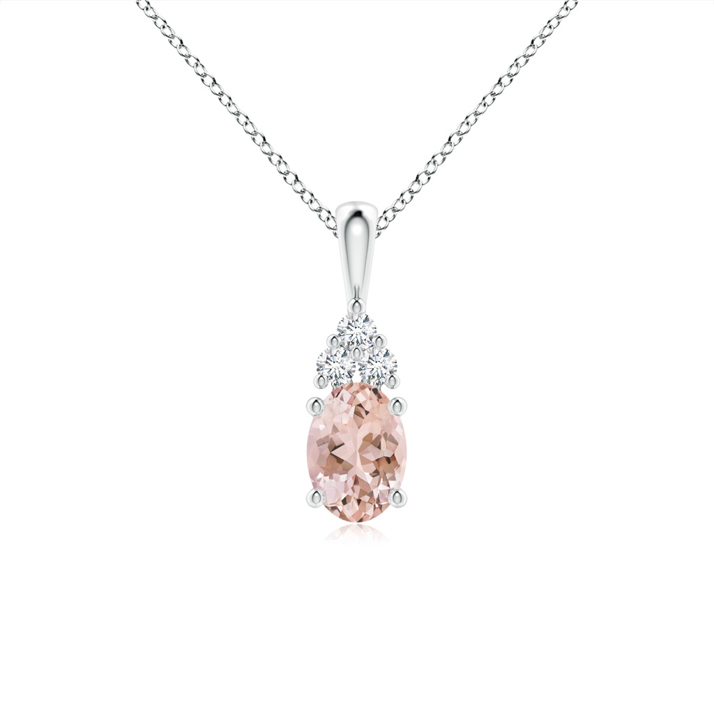 7x5mm AAAA Oval Morganite Solitaire Pendant with Trio Diamond in White Gold