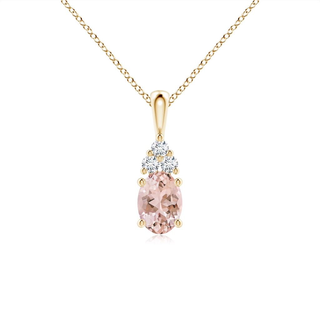 7x5mm AAAA Oval Morganite Solitaire Pendant with Trio Diamond in Yellow Gold
