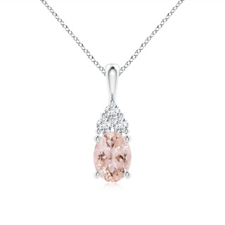 8x6mm AAA Oval Morganite Solitaire Pendant with Trio Diamond in White Gold