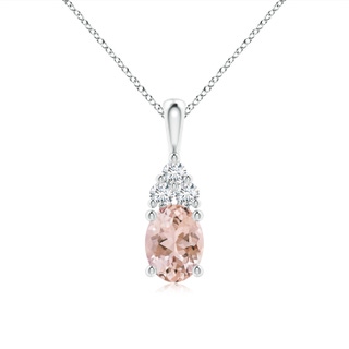 8x6mm AAAA Oval Morganite Solitaire Pendant with Trio Diamond in P950 Platinum
