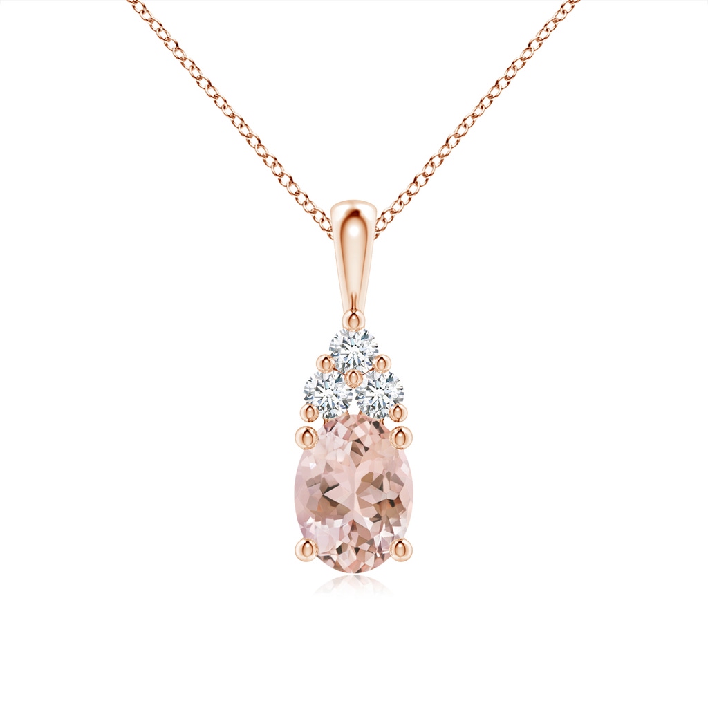 8x6mm AAAA Oval Morganite Solitaire Pendant with Trio Diamond in Rose Gold
