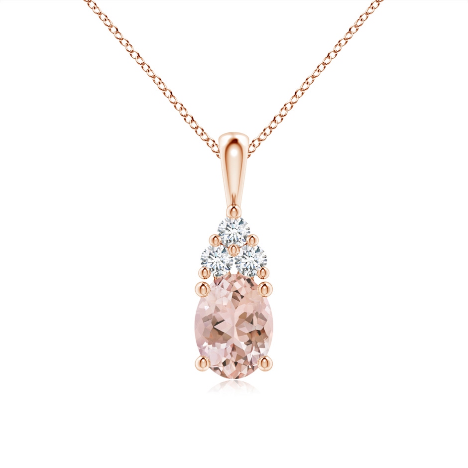 8x6mm AAAA Oval Morganite Solitaire Pendant with Trio Diamond in Rose Gold 