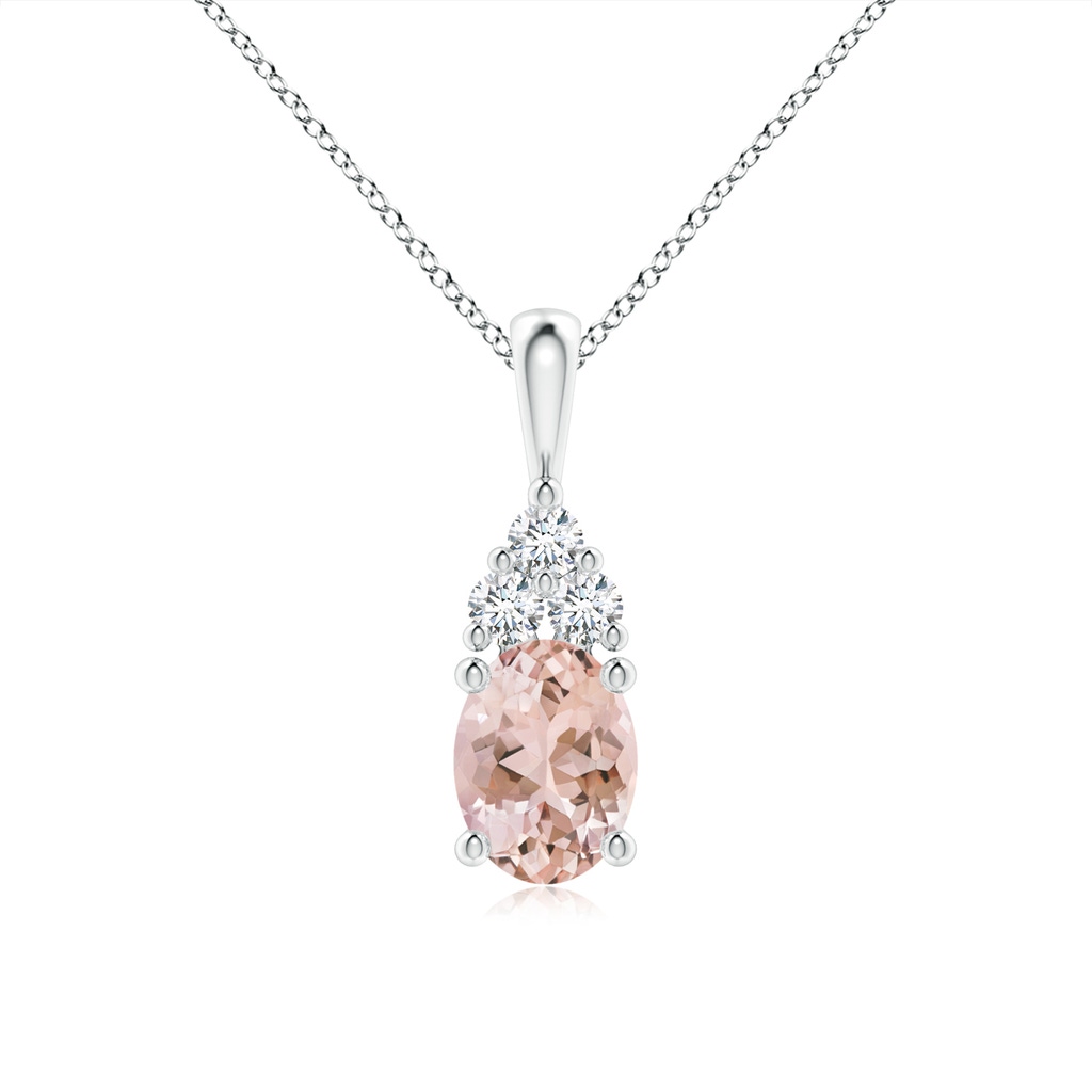 8x6mm AAAA Oval Morganite Solitaire Pendant with Trio Diamond in White Gold