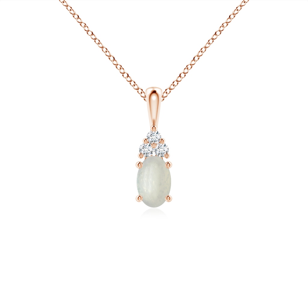 6x4mm A Oval Moonstone Solitaire Pendant with Trio Diamond in Rose Gold