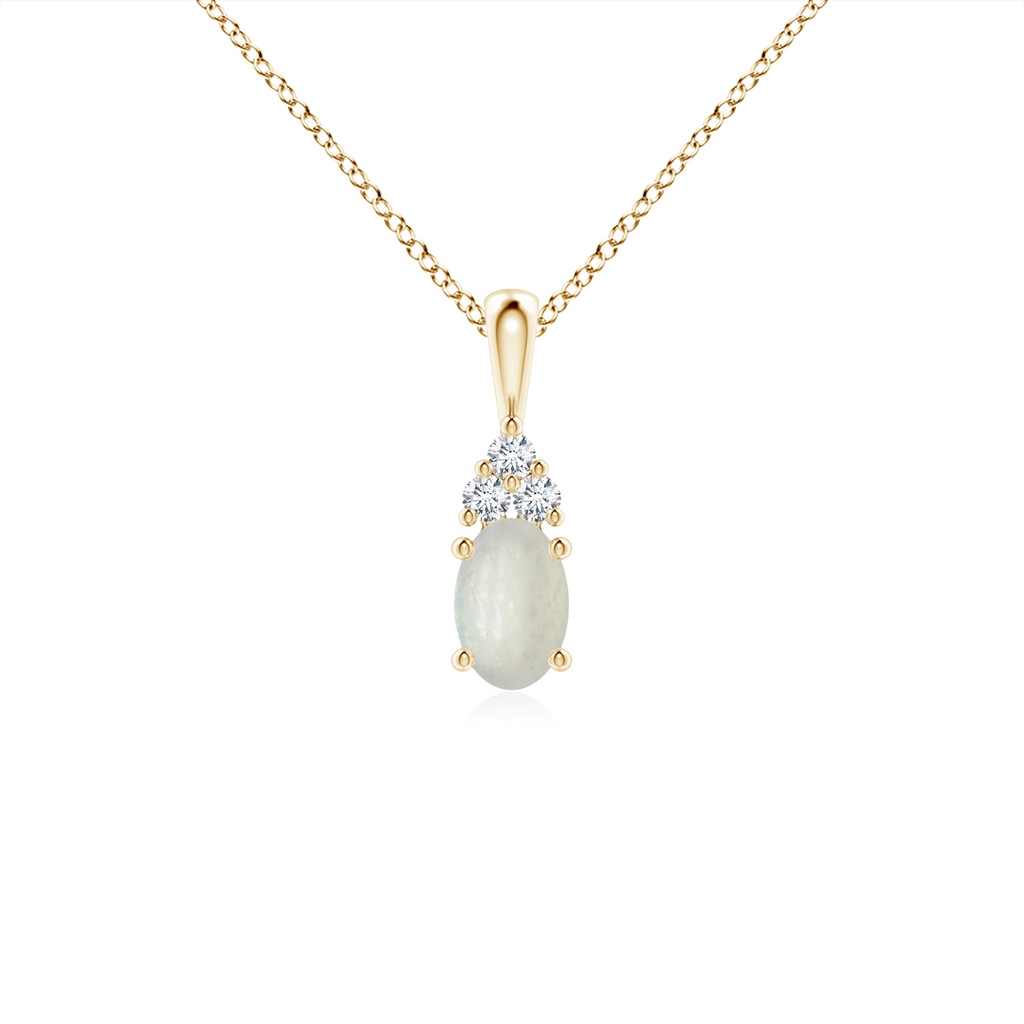 6x4mm A Oval Moonstone Solitaire Pendant with Trio Diamond in Yellow Gold