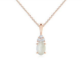 6x4mm AA Oval Moonstone Solitaire Pendant with Trio Diamond in Rose Gold