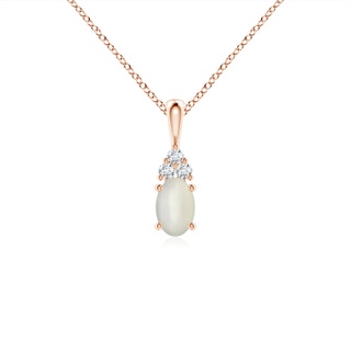 6x4mm AAA Oval Moonstone Solitaire Pendant with Trio Diamond in Rose Gold