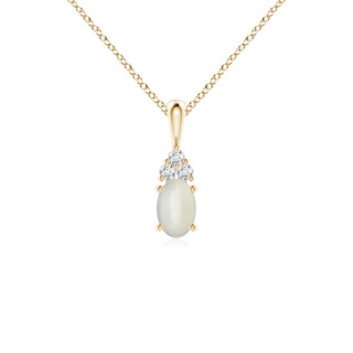 6x4mm AAA Oval Moonstone Solitaire Pendant with Trio Diamond in Yellow Gold