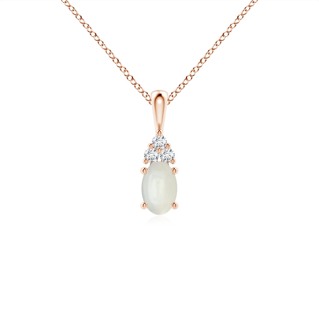 6x4mm AAAA Oval Moonstone Solitaire Pendant with Trio Diamond in Rose Gold